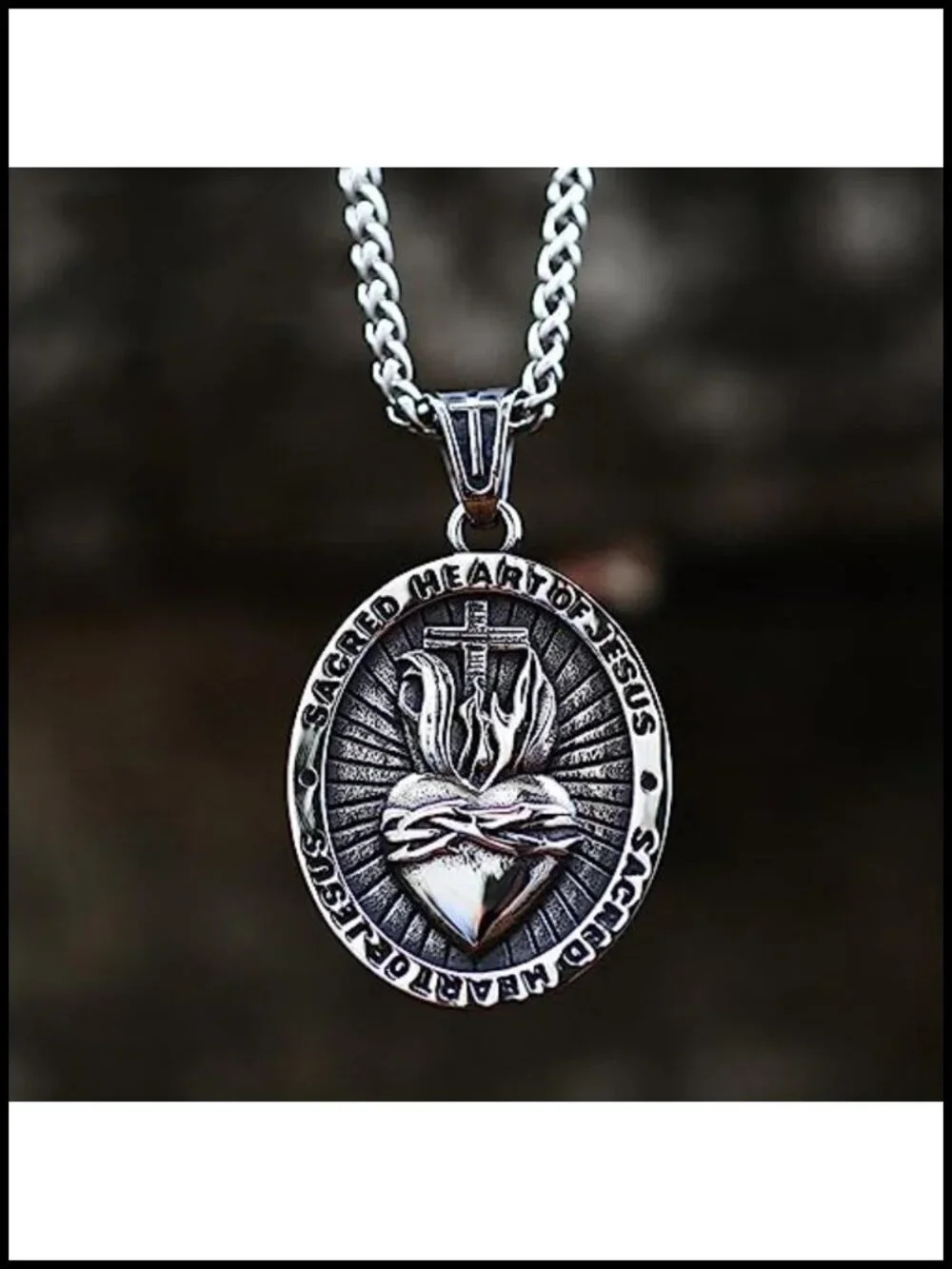 Stainless Steel Sacred Heart of Jesus Necklace Religious Pendant